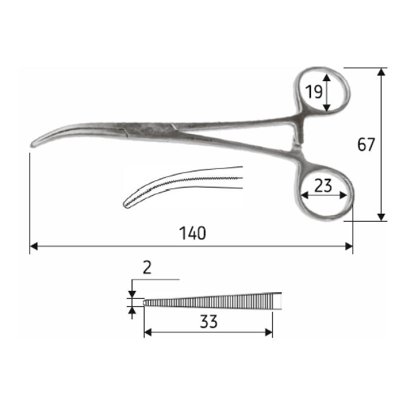 Затискач судинний Dandy, зігнутий (горизонтально), 14,0 см, J-17-055, Surgicon.